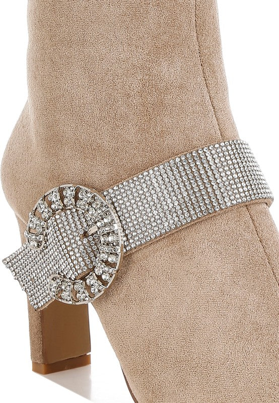 Women's Shoes - BootsAsagao Diamante & Rhinestones Strap Boots - VacationGrabs