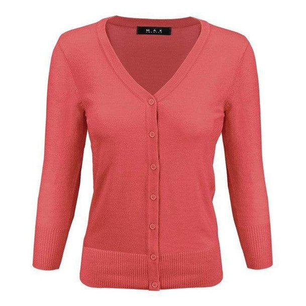V-Neck Button Down Knit Cardigan Sweater - VacationGrabs