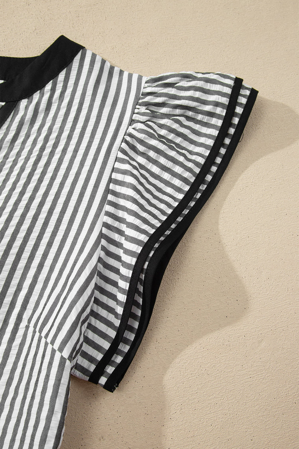 Stripe Contrast V-Neck Flutter Sleeve Midi Dress