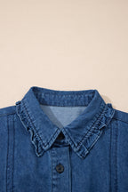 Denim Ruffle Edge Collared Button Up Dress