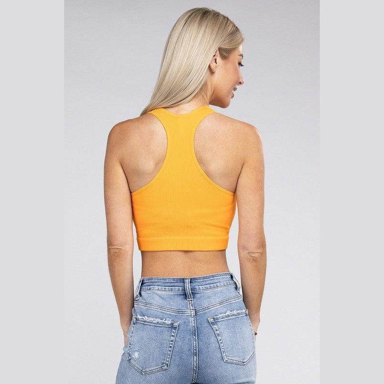 Ribbed Cropped Racerback Tank Top - VacationGrabs