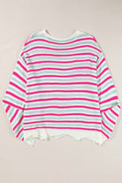 Women's SweatersRose Stripe Oversized Drop Shoulder Sweater with Pocket - VacationGrabs