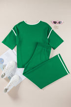 Contrast Trim Top and Drawstring Pants Set