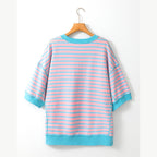 Pink Stripe Oversized Contrast Trim Exposed Seam High Low T