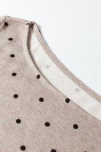 Polka Dot Boat Neck Long Sleeve Ruched T-Shirt