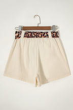 Leopard Contrast Belt Pleated Wide Leg Shorts