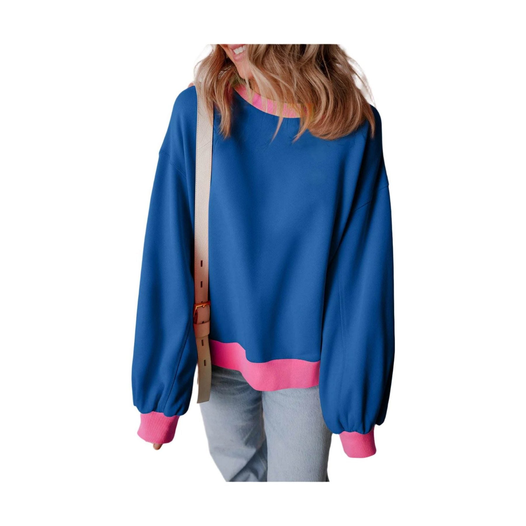 Blue Colorblock Bubble Sleeve Sweatshirt - VacationGrabs