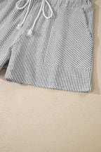 Stripe Lace-Up Elastic Waist Pocketed Shorts