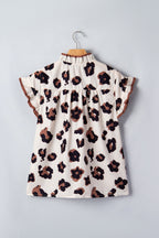 Leopard Ruffle Sleeve Button Up Blouse