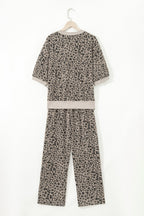 Leopard Textured Short Sleeve Jumper and Pants Set