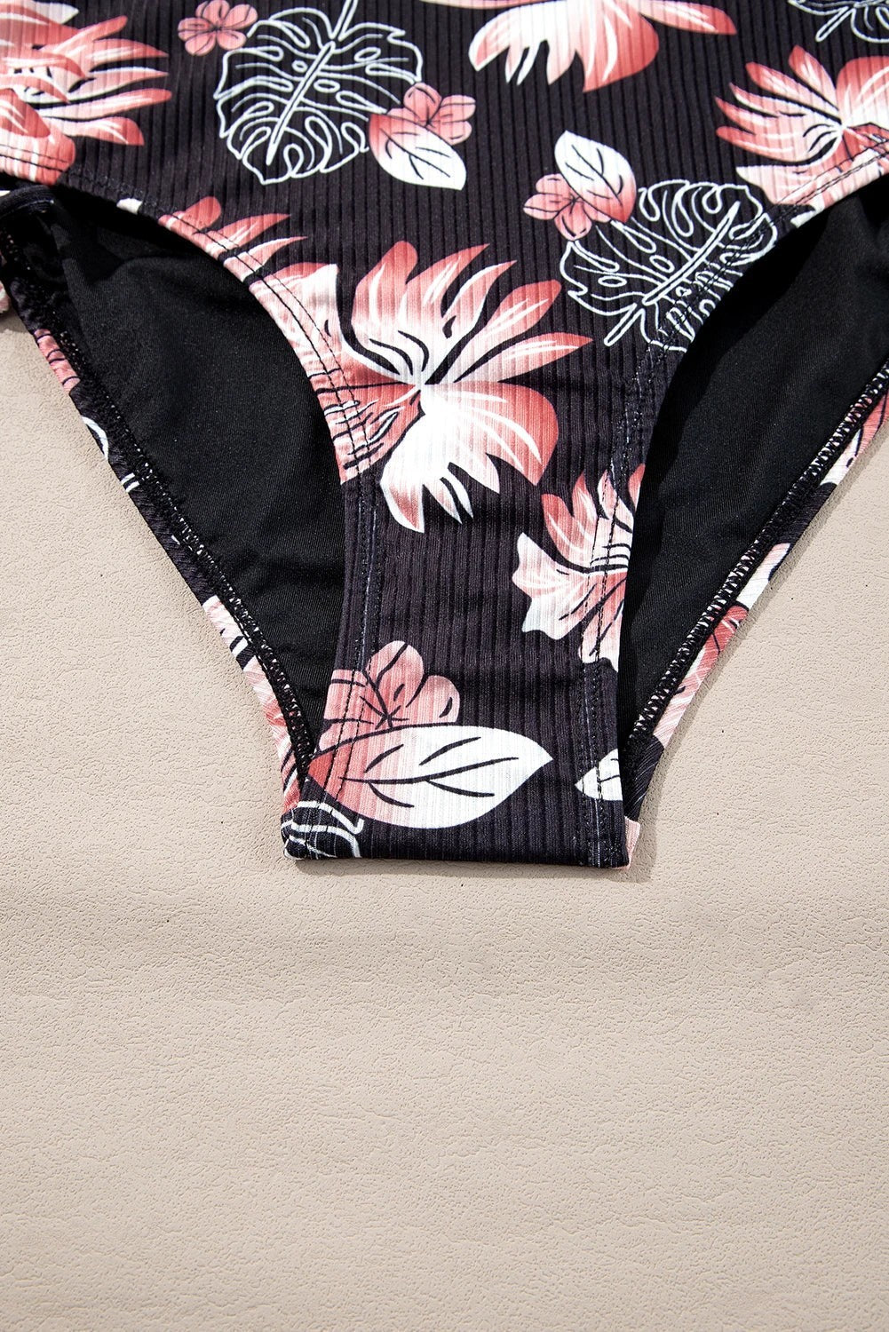 Maillot de bain bikini taille haute côtelé colorblock tropical