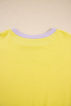 Yellow Striped Color Block Patchwork Crewneck Plus Size Pullover Sweatshirt