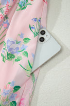 Floral Contrast Trim Tie Strap Midi Dress
