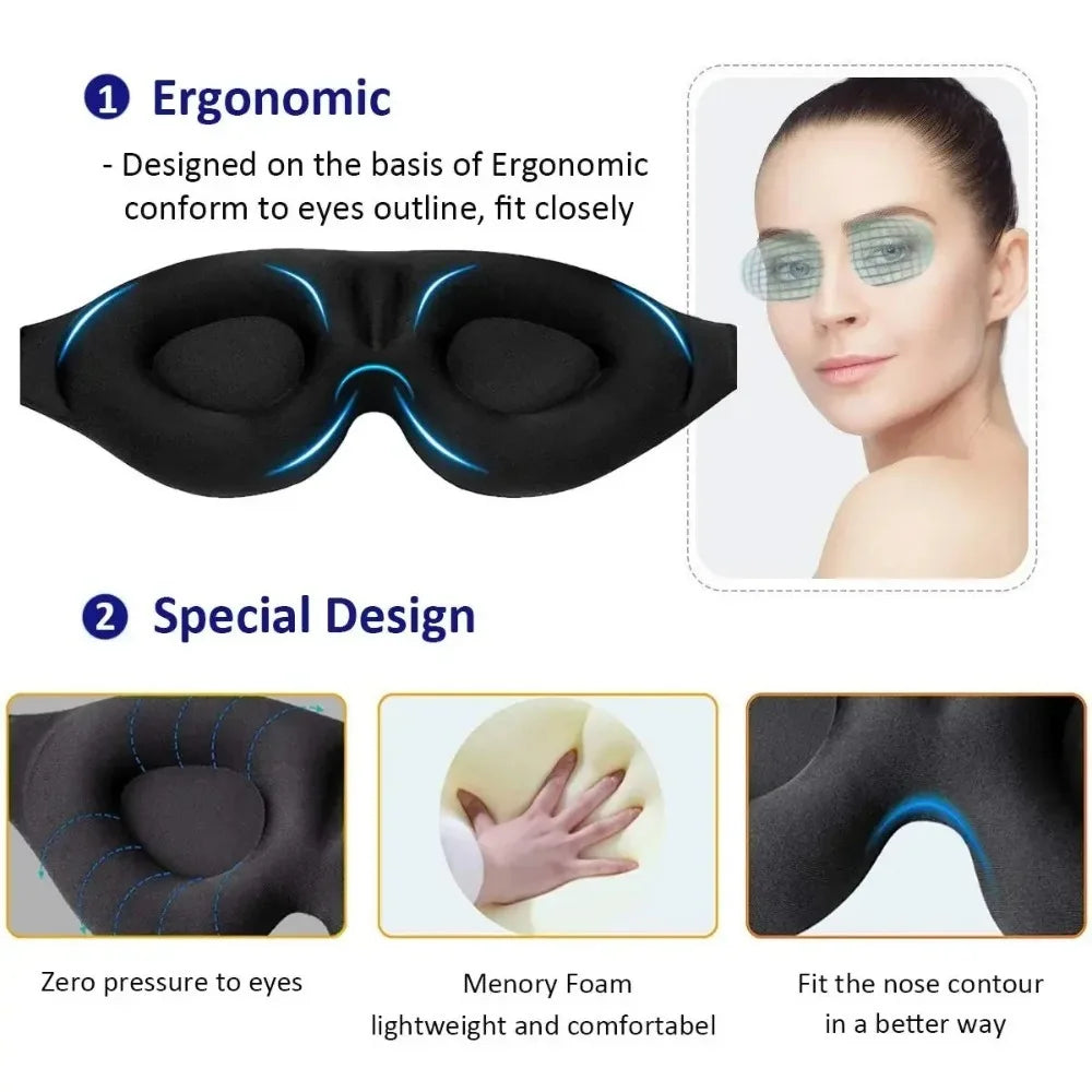 3D sleep mask for men and women in black, ergonomic memory foam design