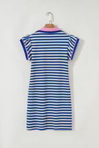 Stripe Flutter Sleeve Contrast Collar Mini Dress