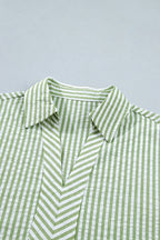 Stripe Collared V-Neck 3/4 Sleeve Blouse