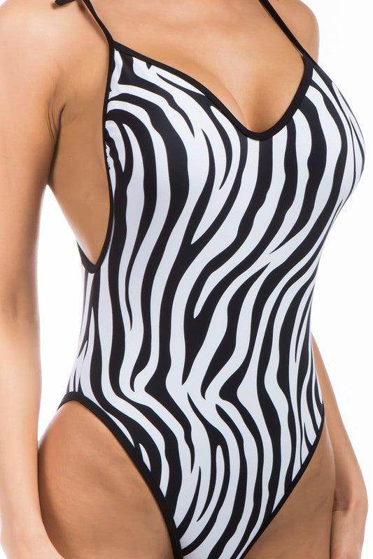 One-Piece Zebra Print Bathing Suit - VacationGrabs