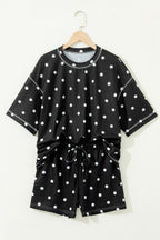 Polka Dot Loose Tee & Drawstring Shorts Set