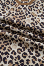 Plus Size Leopard Patchwork Crinkled V-Neck Blouse