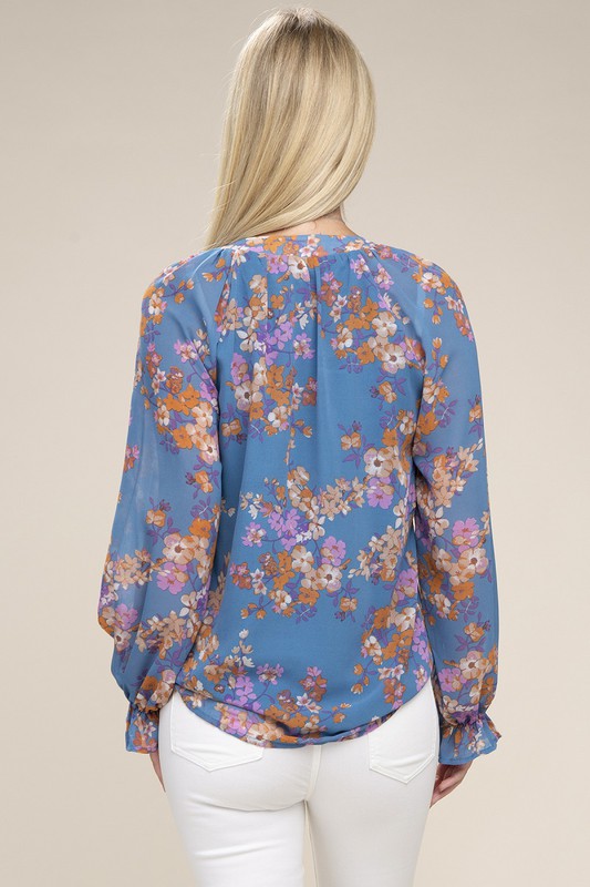 Women's ShirtsWomen's Floral Chiffon Blouse - VacationGrabs