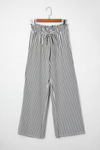 Stripe Tied High Waist Straight Leg Pants