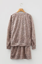 Leopard V-Neck Pullover & Wide-Waistband Skirt Set