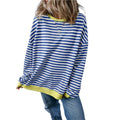 Blue Stripe Oversized Contrast Trim Pullover Sweatshirt - VacationGrabs