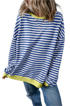 Women's Sweatshirts & HoodiesBlue Stripe Oversized Contrast Trim Pullover Sweatshirt - VacationGrabs