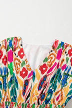 Abstract V-Neck Dolman Sleeve Ruffle Tiered Mini Dress