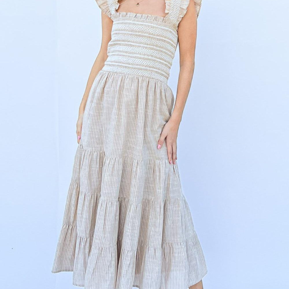 Women's Dresses And The Why Linen Striped Ruffle Dress