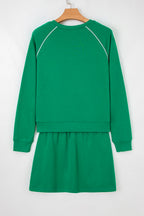 Patchwork Contrast Piping Pullover and Mini Skirt Set