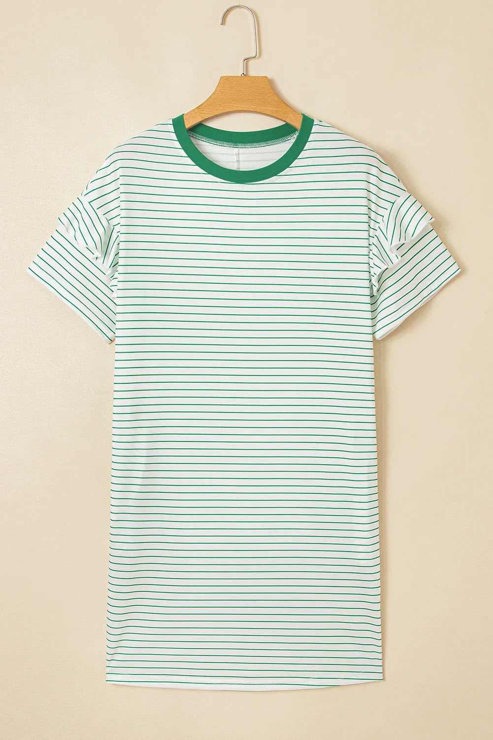 Stripe Ruffle Short Sleeve Crew Neck T-Shirt Mini Dress