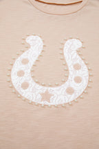 Western Lace Pearl Beaded Horse Shoe T-Shirt