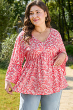 Lena Plus Size Floral V Neck Blouse