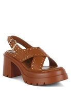 Nambo Stud Embellished Block Heel Sandals - VacationGrabs