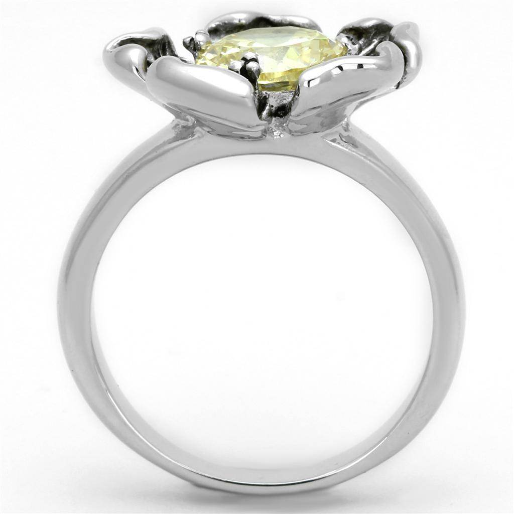 Floral Design Ring with Citrine Yellow CZ Stone - VacationGrabs