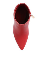 Red textured stiletto heel ankle boots from Rag Company with a sleek pointed toe and stylish zip closure