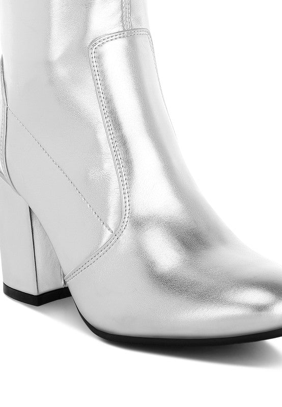 Women's Shoes - BootsTirana Metallic Pleather Sock Boots - VacationGrabs