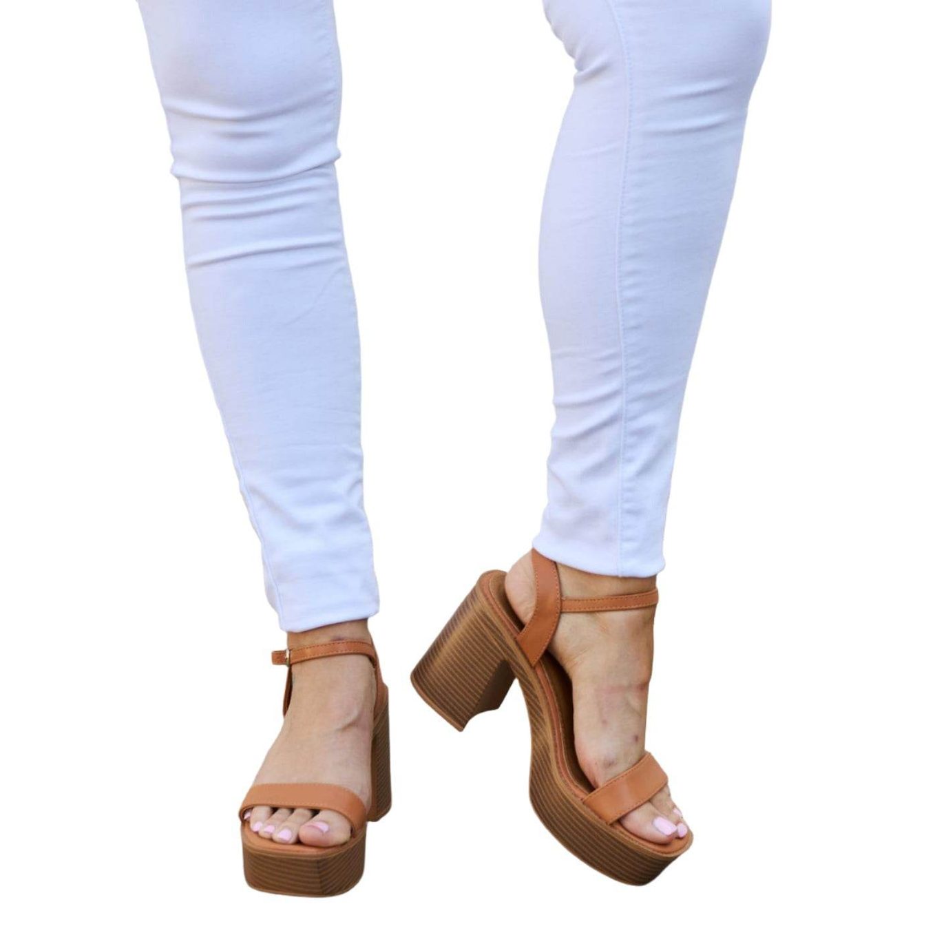Cognac Platform Heel Sandals - VacationGrabs