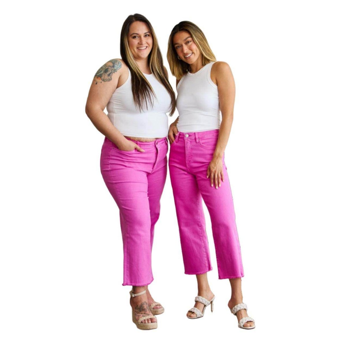 RFM Crop Chloe Full Size Tummy Control High Waist Raw Hem - VacationGrabs