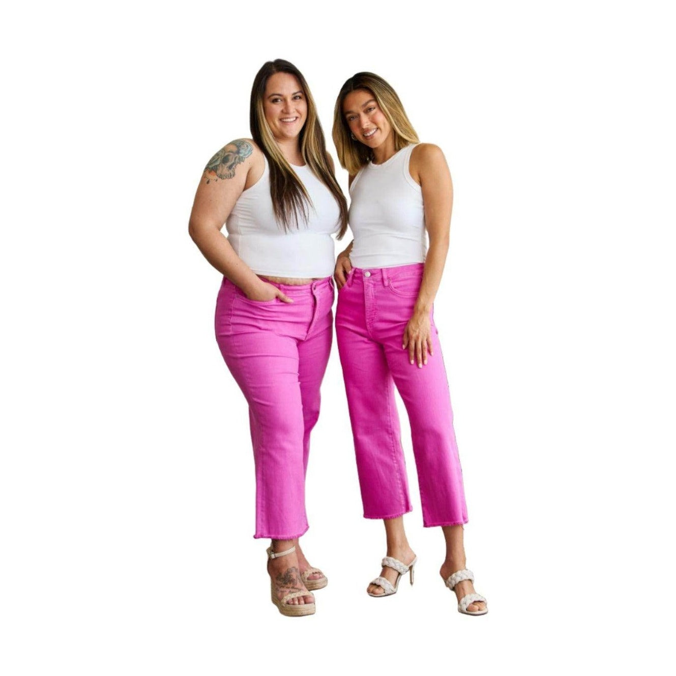 RFM Crop Chloe Full Size Tummy Control High Waist Raw Hem - VacationGrabs