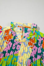 Abstract Leopard Pleated Flutter Sleeve Blouse