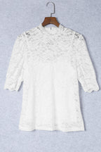 Floral Lace High Neck Puff Sleeve Blouse