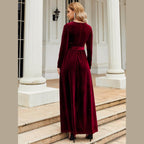 Tie Front Round Neck Long Sleeve Maxi Dress - VacationGrabs