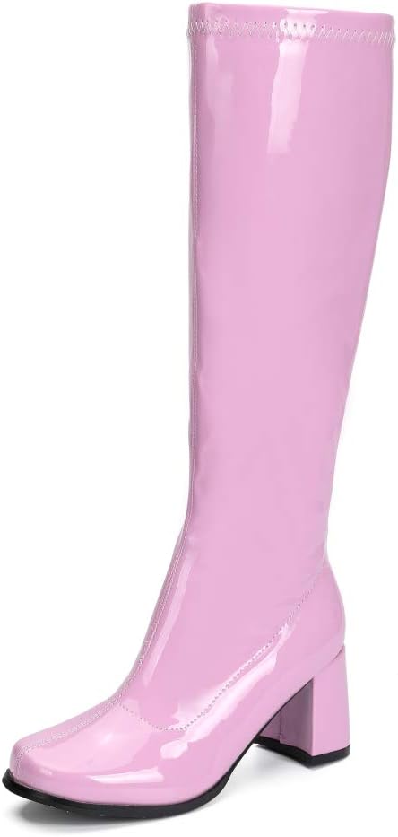 Women's White Gogo Boots, Knee High Block Heel Disco Boots