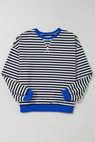 Black Stripe Oversized Contrast Trim Pullover Sweatshirt - VacationGrabs
