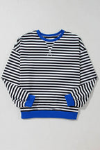 Black Stripe Oversized Contrast Trim Pullover Sweatshirt - VacationGrabs