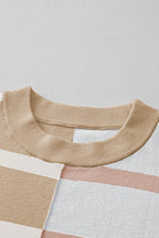 Khaki Stripe Colorblock Oversized Sweater - VacationGrabs