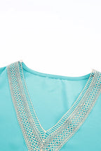 Contrast Lace Trim V-Neck Short Sleeve Blouse