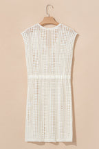 Crochet Open Knit Drawstring Waist Beach Dress